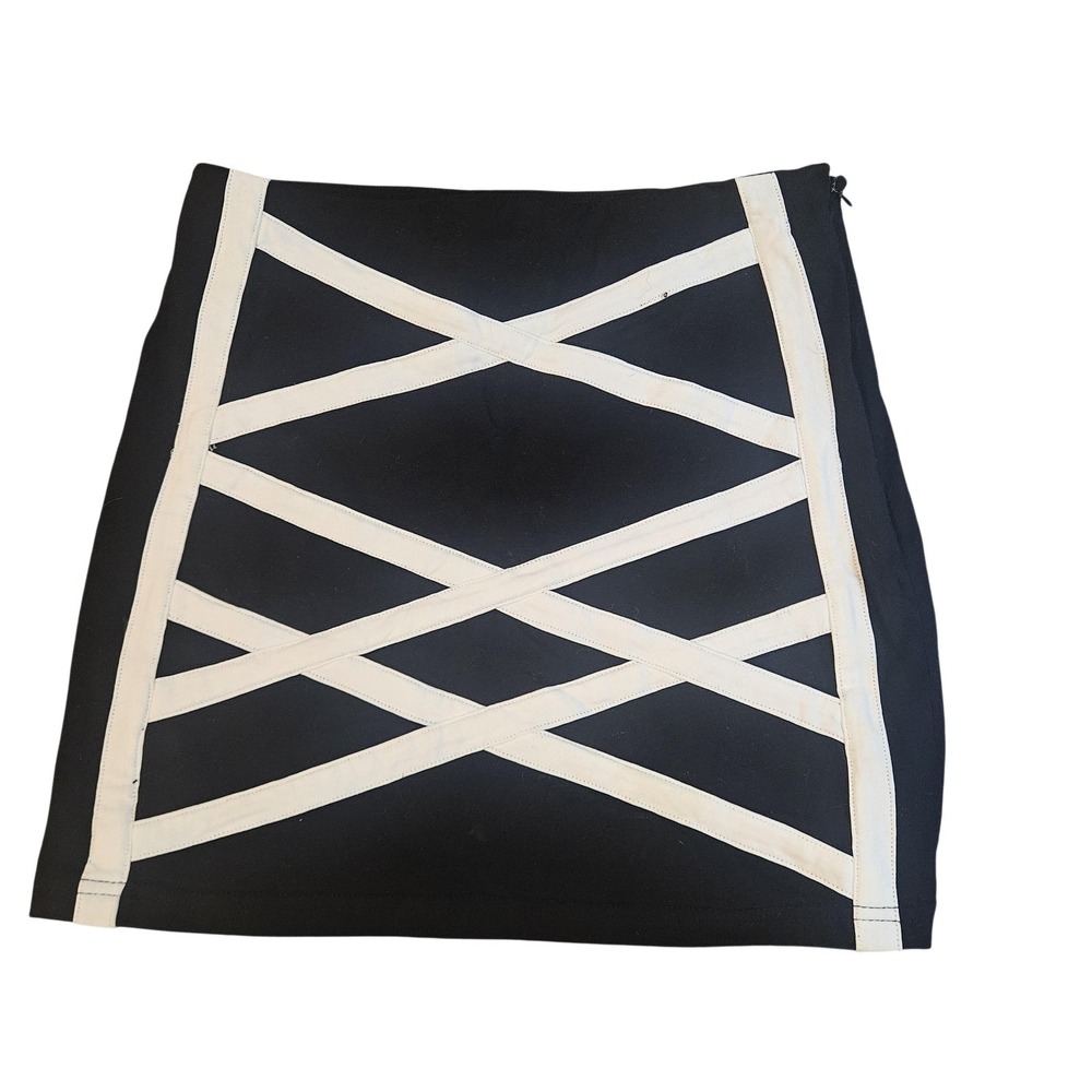 Alythea Skirt Womens Small Black Geometric Bandage Short Stretch Party Cocktail